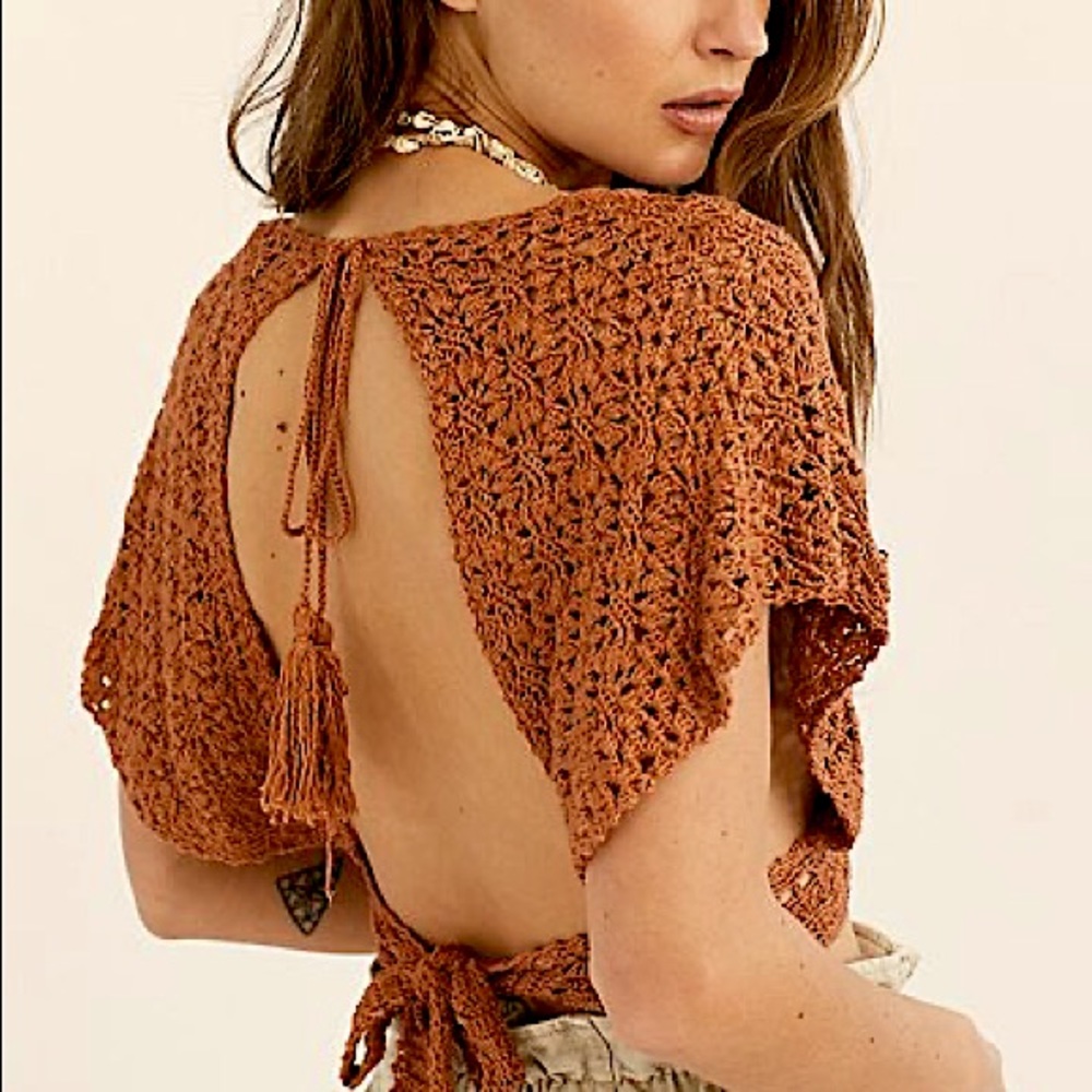Free People- Flook Crocheted Backless Top